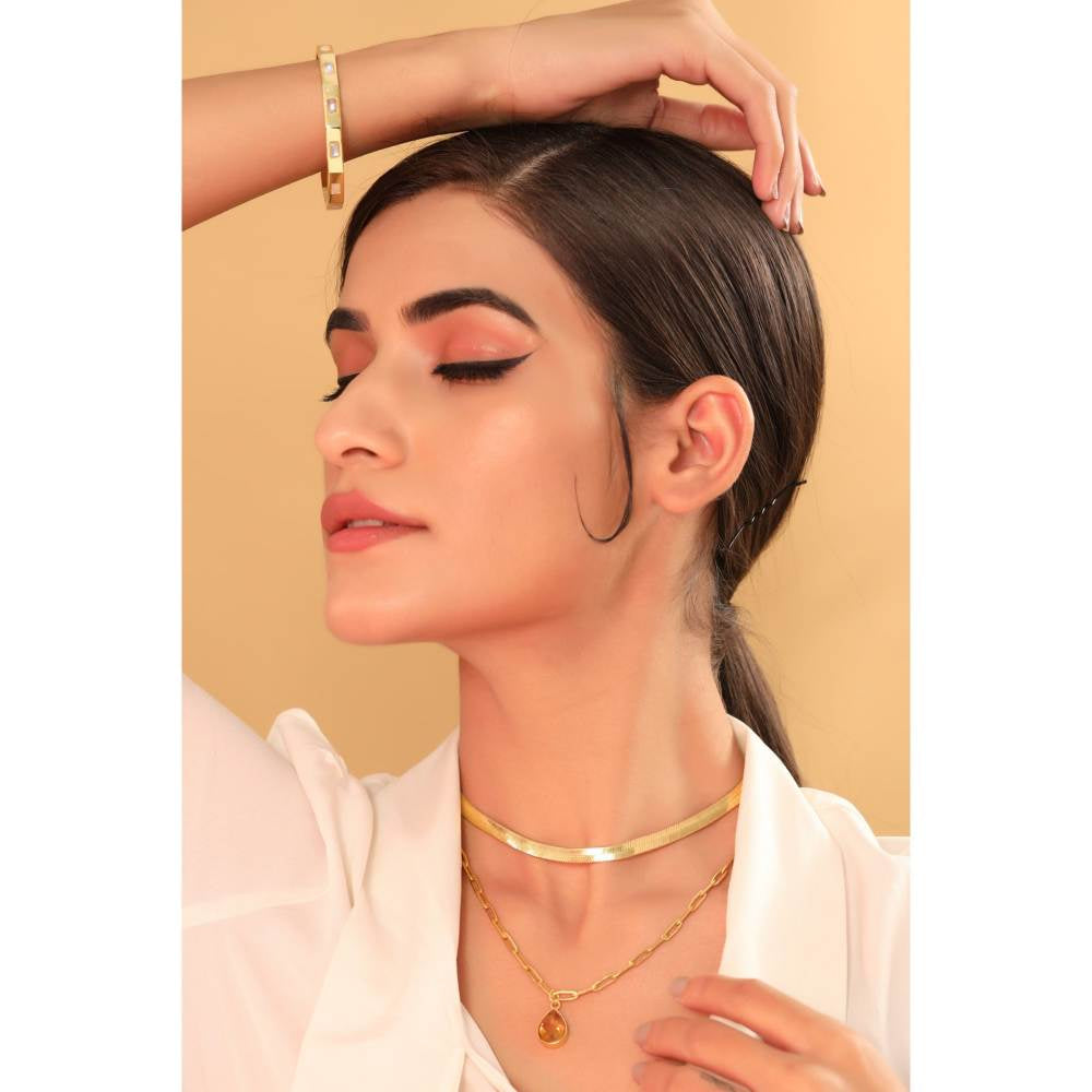 Zurooh 18K Gold Plated Natural Citrine Studded Double Layer Necklace