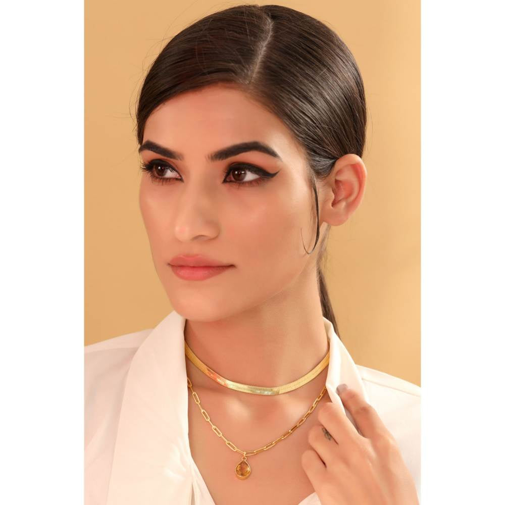 Zurooh 18K Gold Plated Natural Citrine Studded Double Layer Necklace