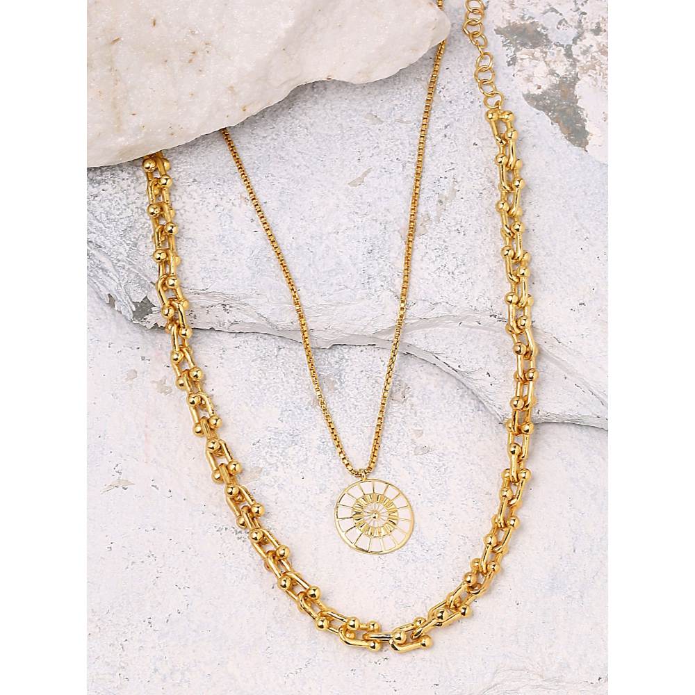 Zurooh 18K Gold Plated Double Layer Link Chain Stacking Necklace