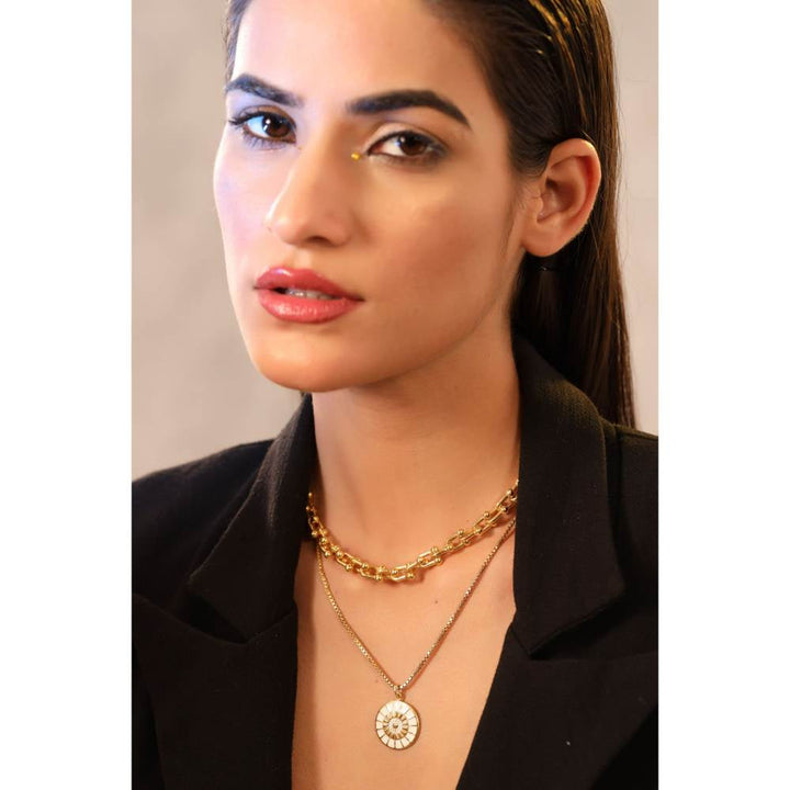 Zurooh 18K Gold Plated Double Layer Link Chain Stacking Necklace