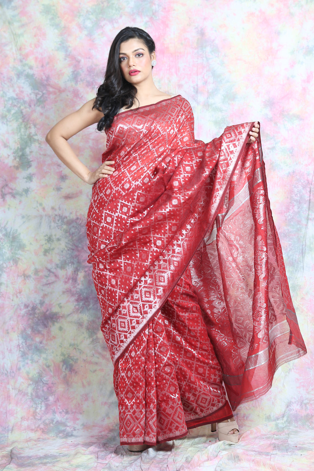 Good Looking Dark Pink Color Silver Jari Design Saree – Amrutamfab