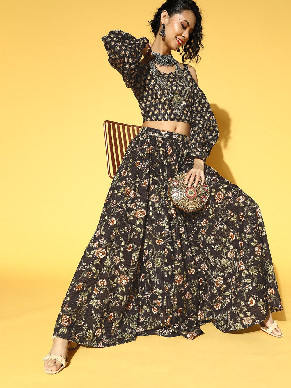 Black & Beige Printed Co-Ords Yufta Store