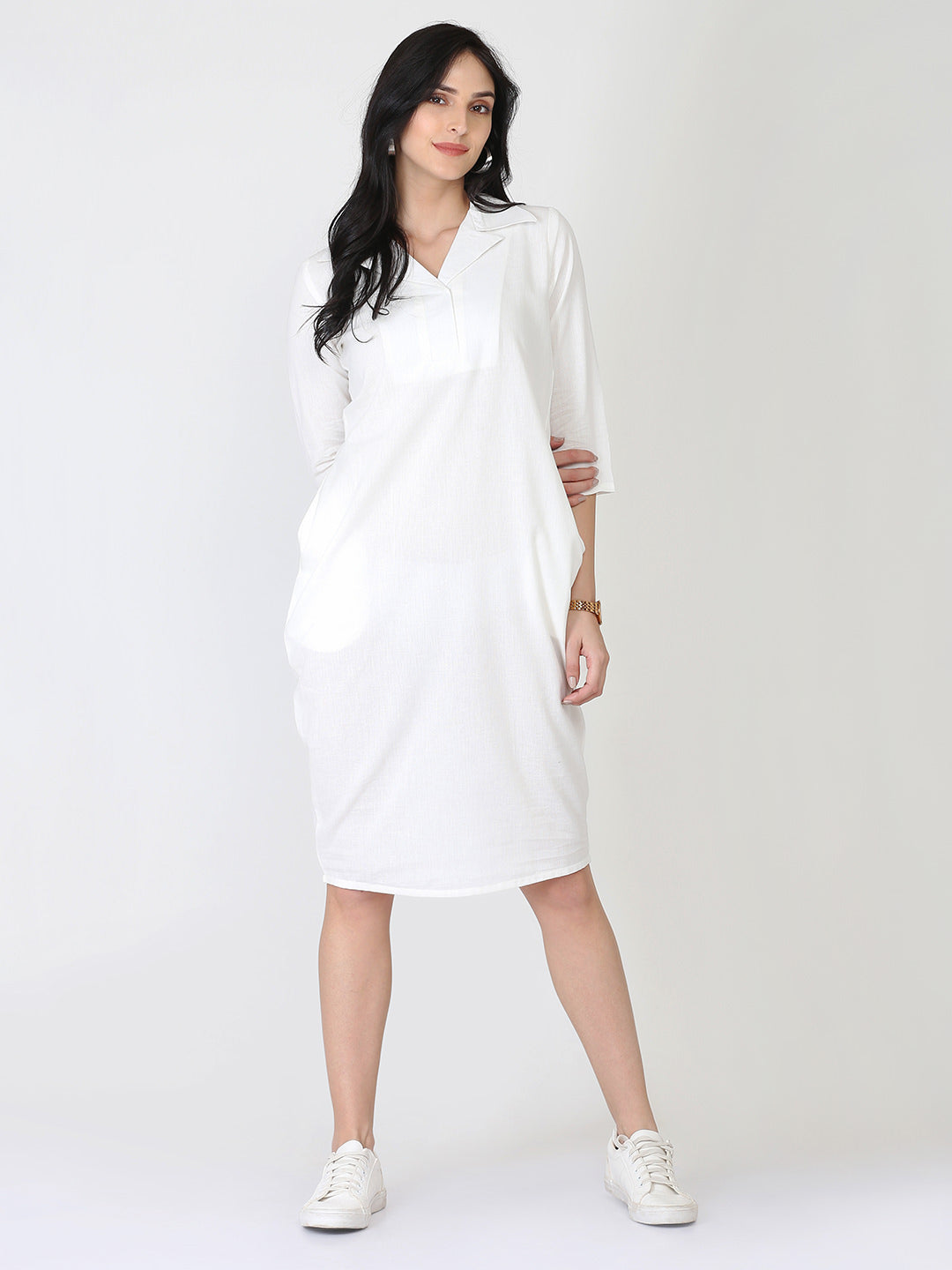Abhishti Cotton Linen White Tulip Dress