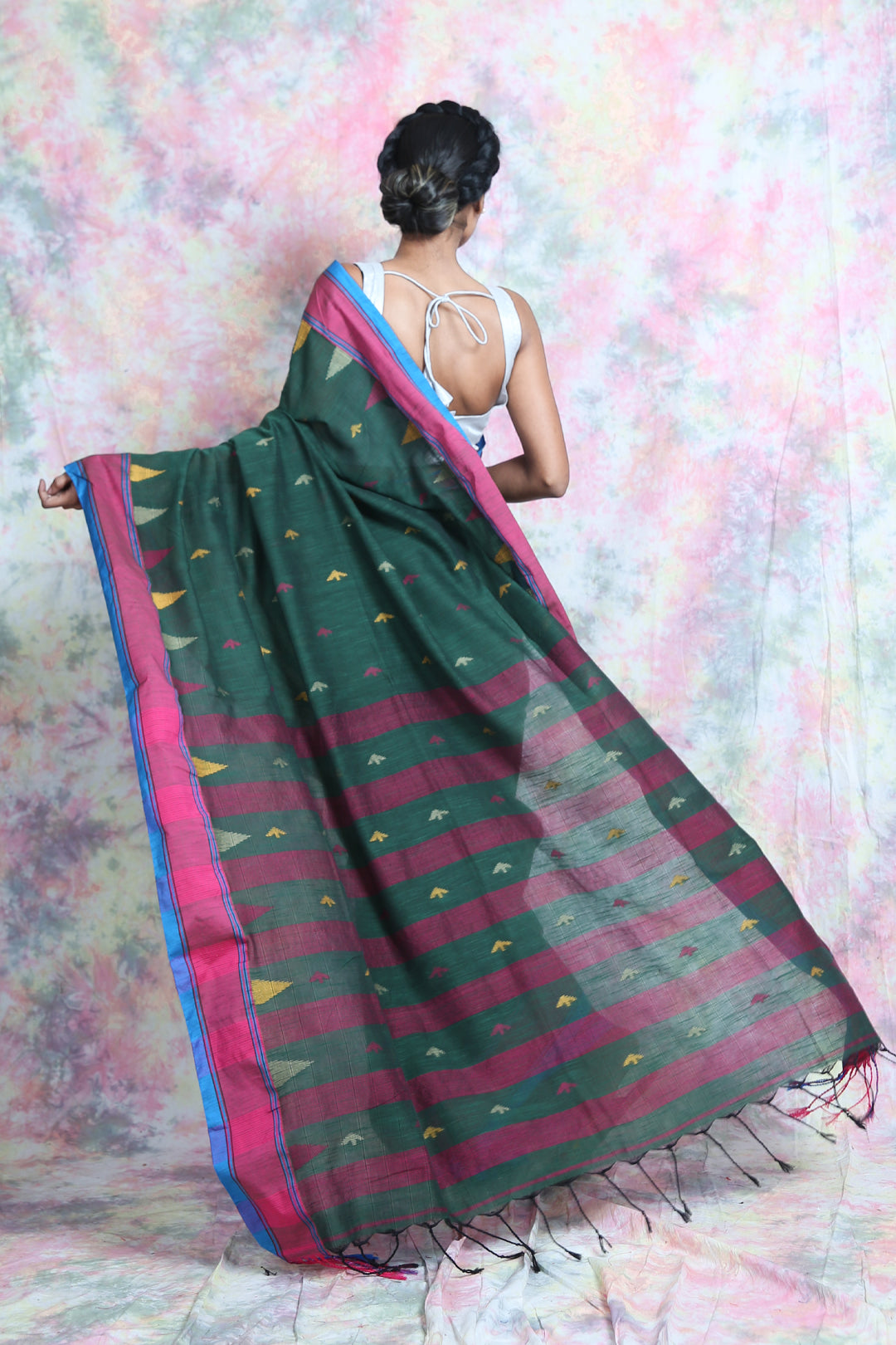 Temple Design Green Cotton Saree freeshipping - Charukriti