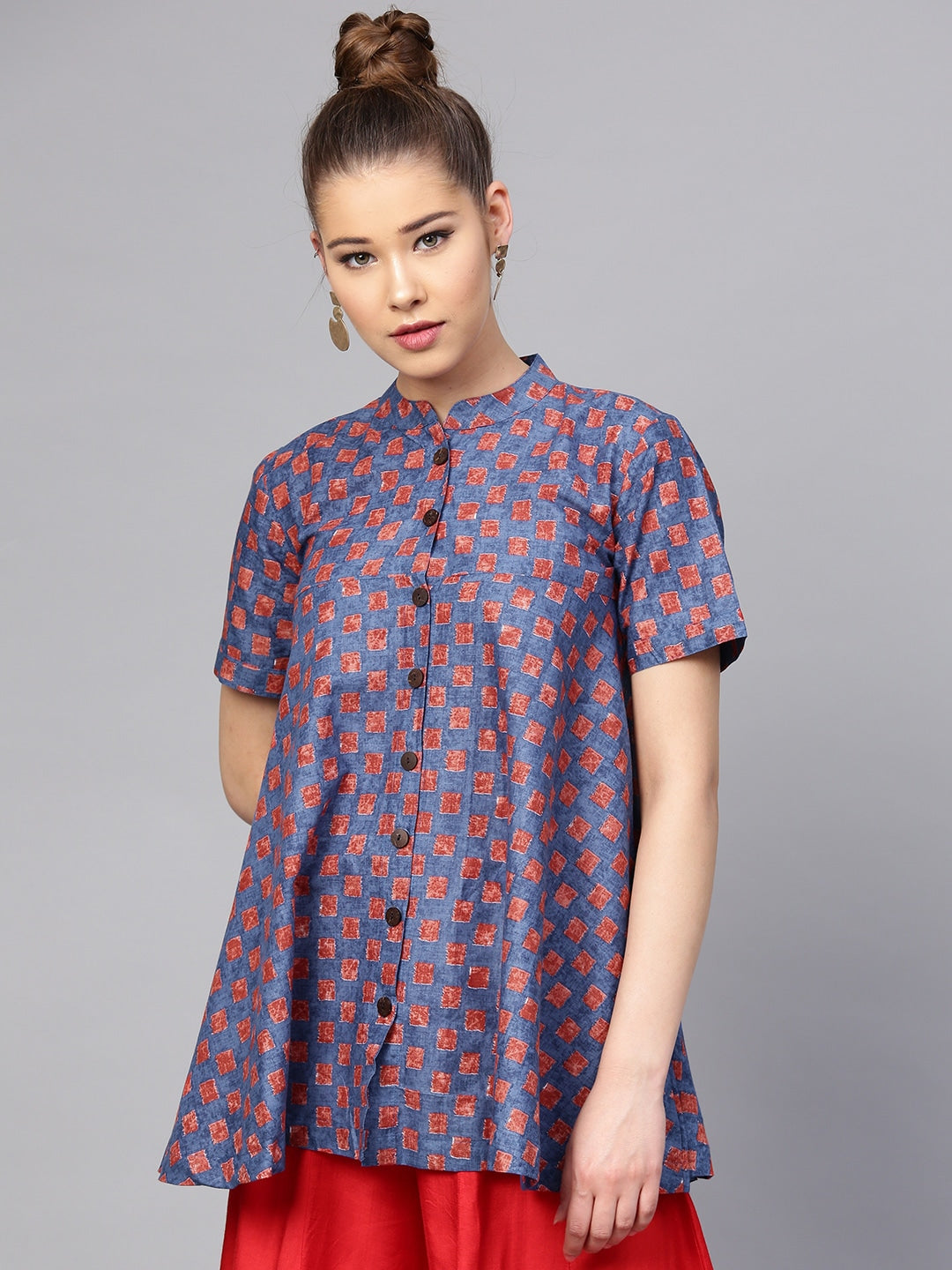 Blue & Red Printed Tunic Yufta