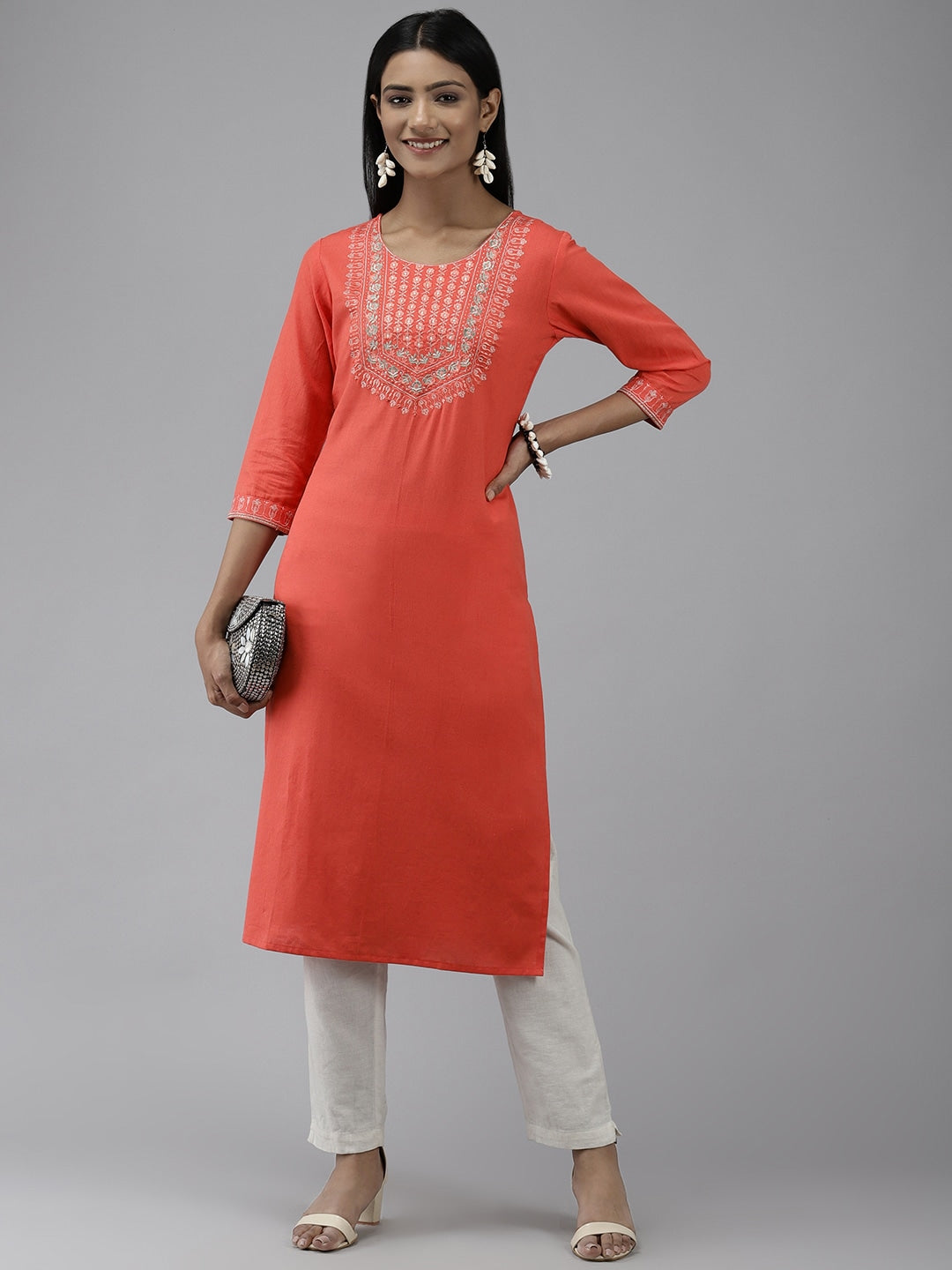 Peach Yoke Design Kurta Yufta Store