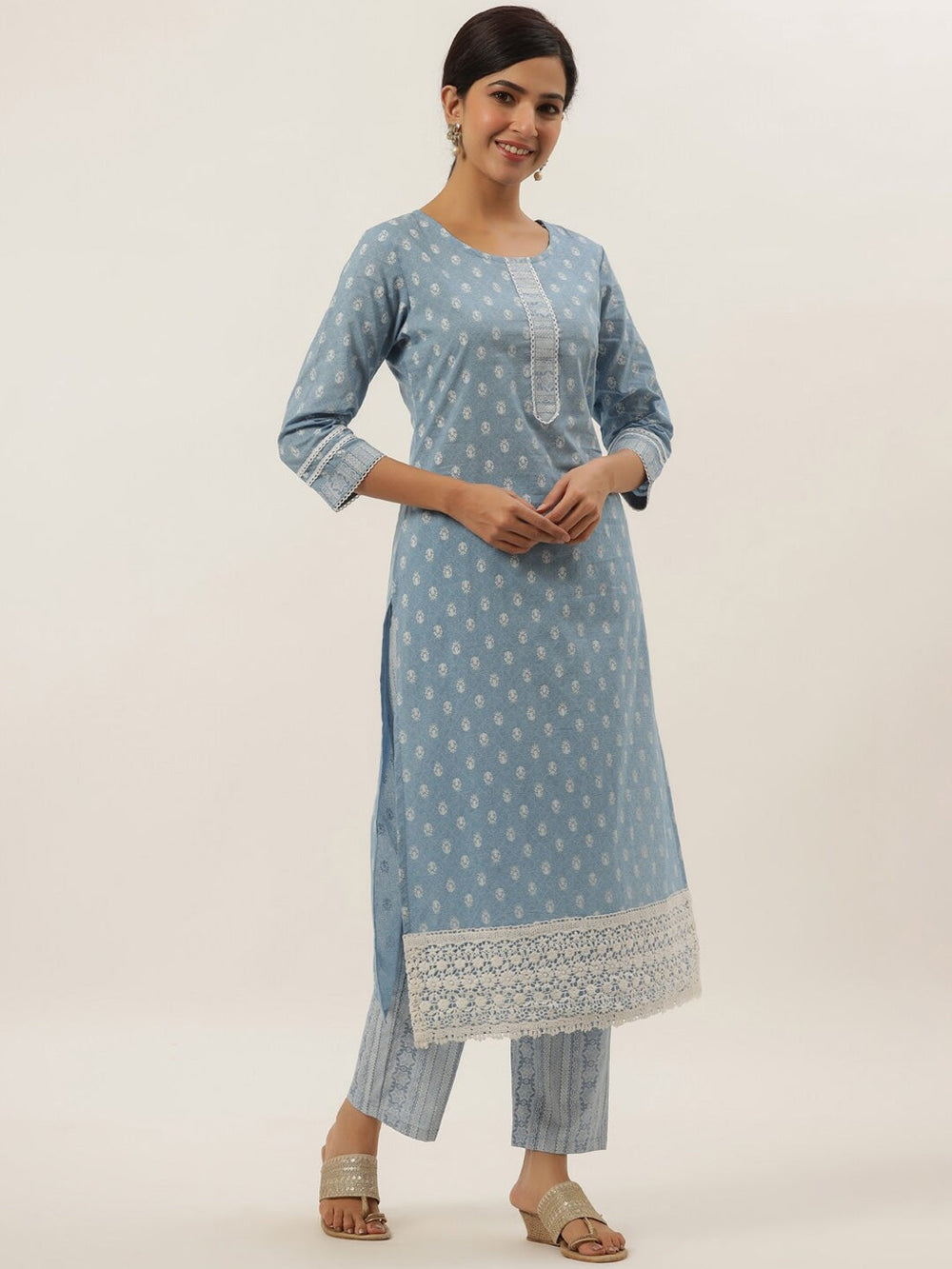 Blue Printed Cotton Kurta Set Yufta Store