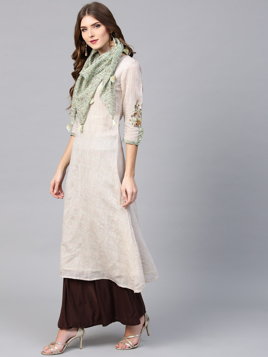 Beige A-Line Kurta Yufta