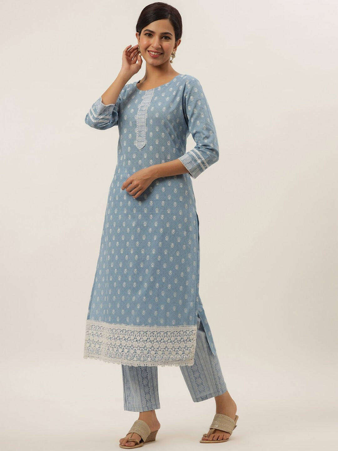 Blue Printed Cotton Kurta Set Yufta Store