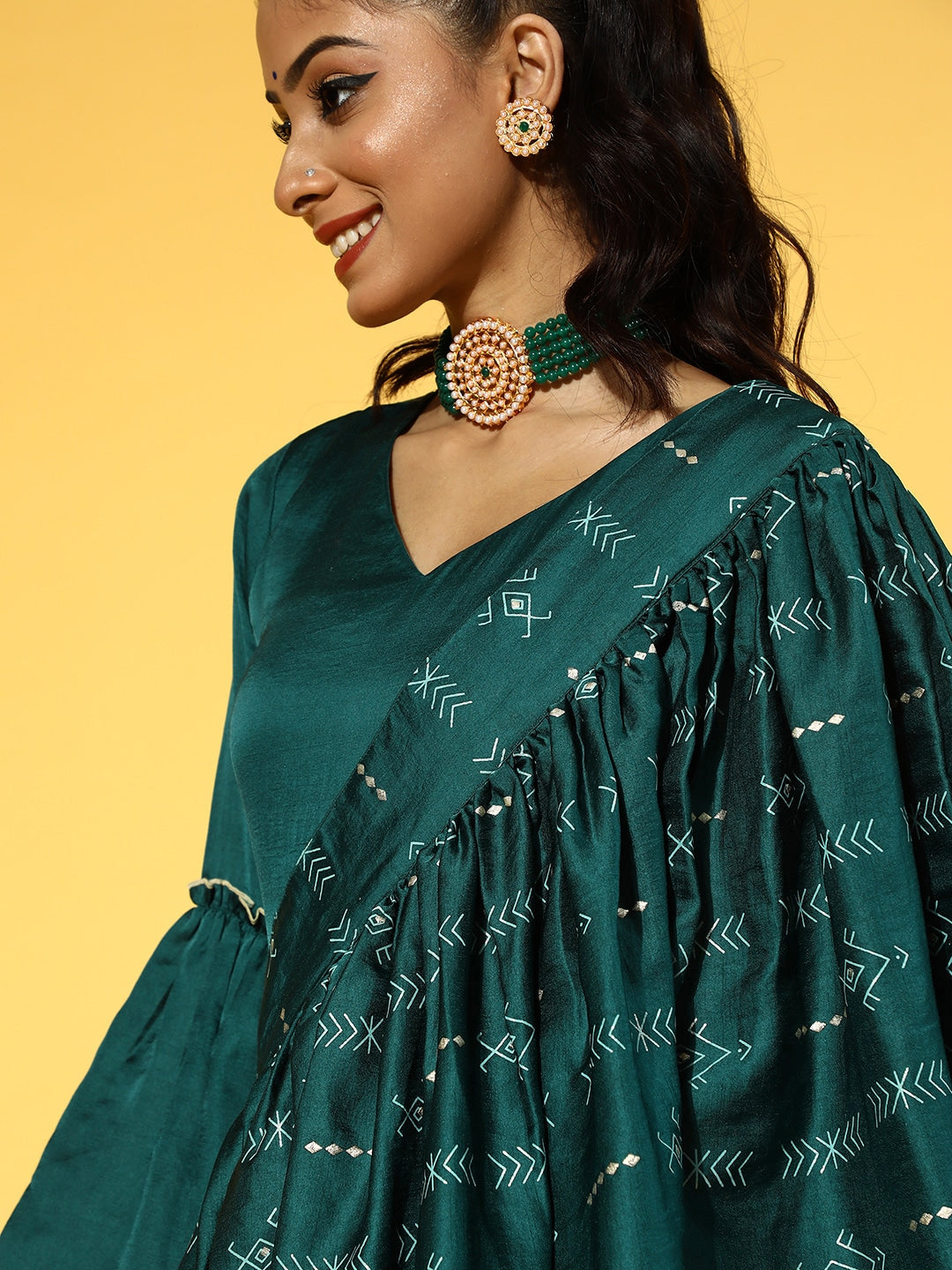 Teal Green Solid Maxi Dress with Dupatta Yufta Store