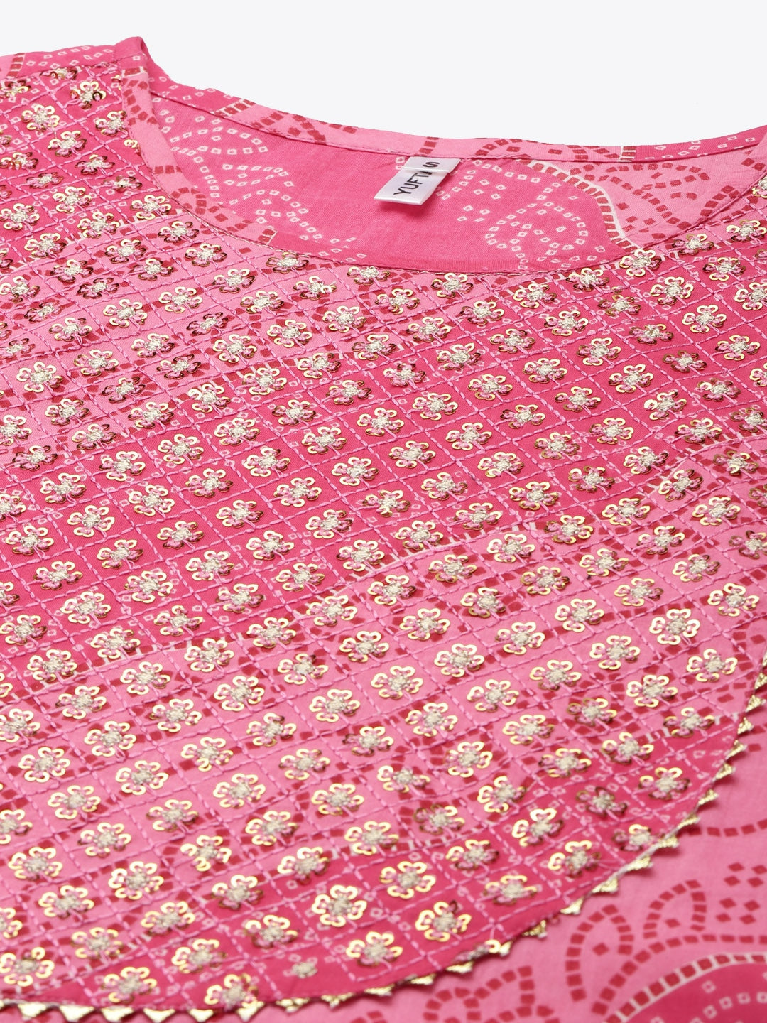 Pink & Offwhite Bhandhej Printed Kurta Set Yufta Store