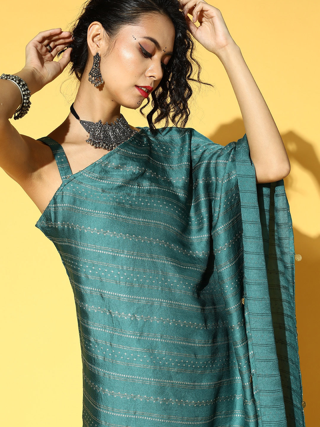 Teal Green & Golden Striped Co-Ords Yufta Store