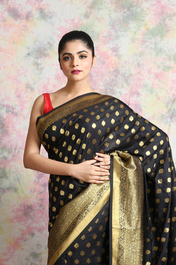 Black Khaddi Benarasi Saree freeshipping - Charukriti