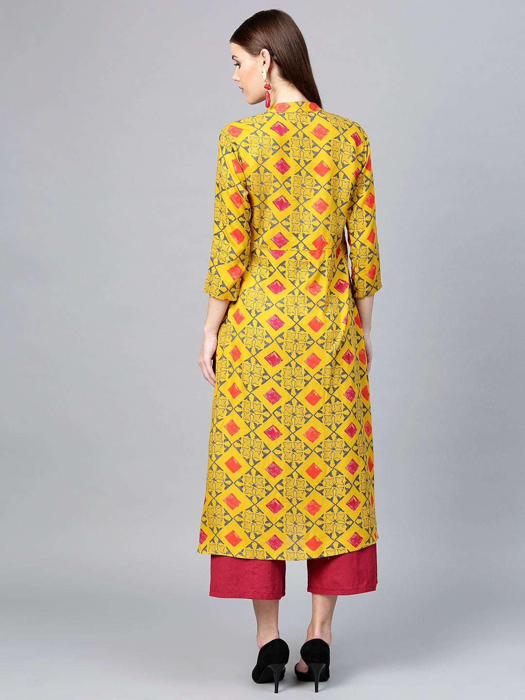 Mustard Yellow & Grey A-Line Kurta Yufta