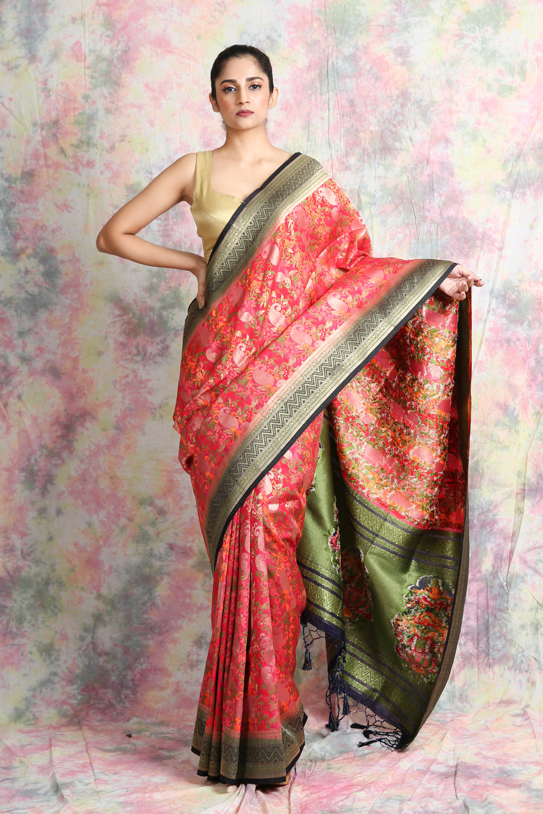 Pink Pashmina Style Saree freeshipping - Charukriti