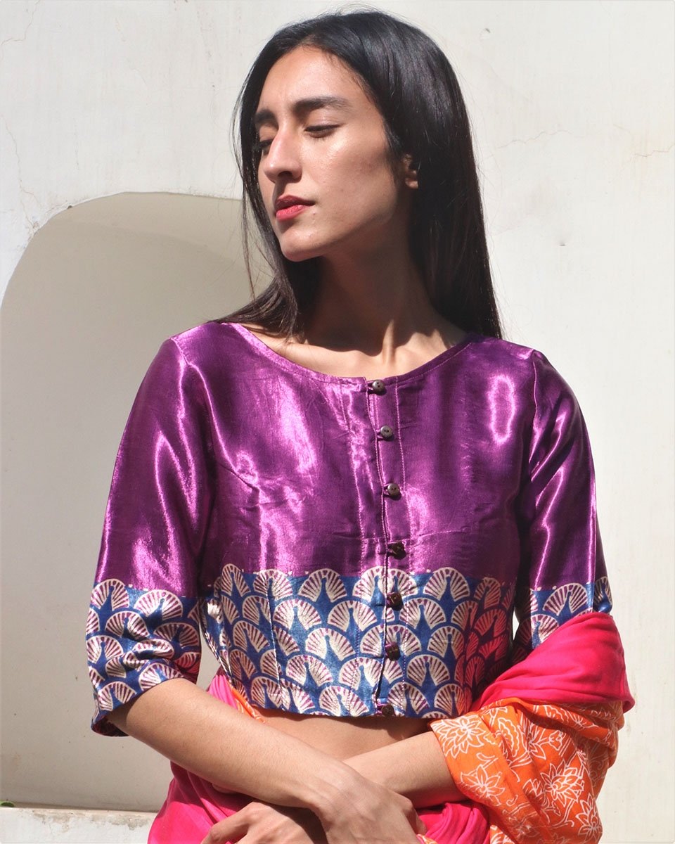 Chidiyaa Purple Mashru Silk Blouse