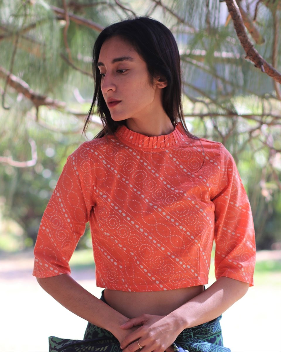 CORAL BLOCK PRINTED CROP TOP