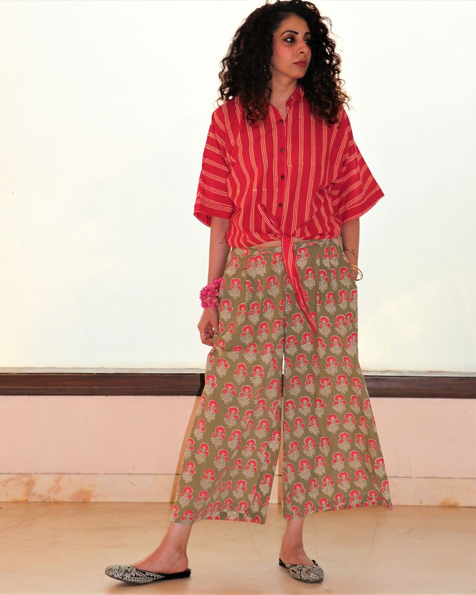 Chidiyaa Olive Kota Silk Palazzo