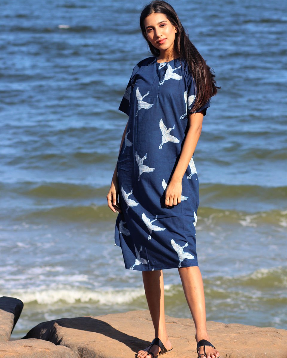 Chidiyaa Blue Chanderi Dress