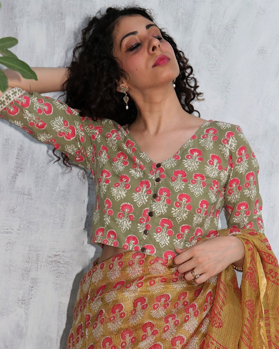 Chidiyaa Olive Cotton Blouse