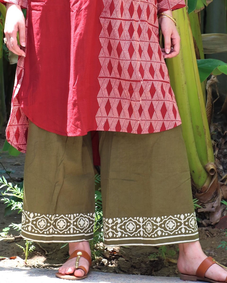 SAB GREEN BLOCKPRINTED COTTON BOTTOMS