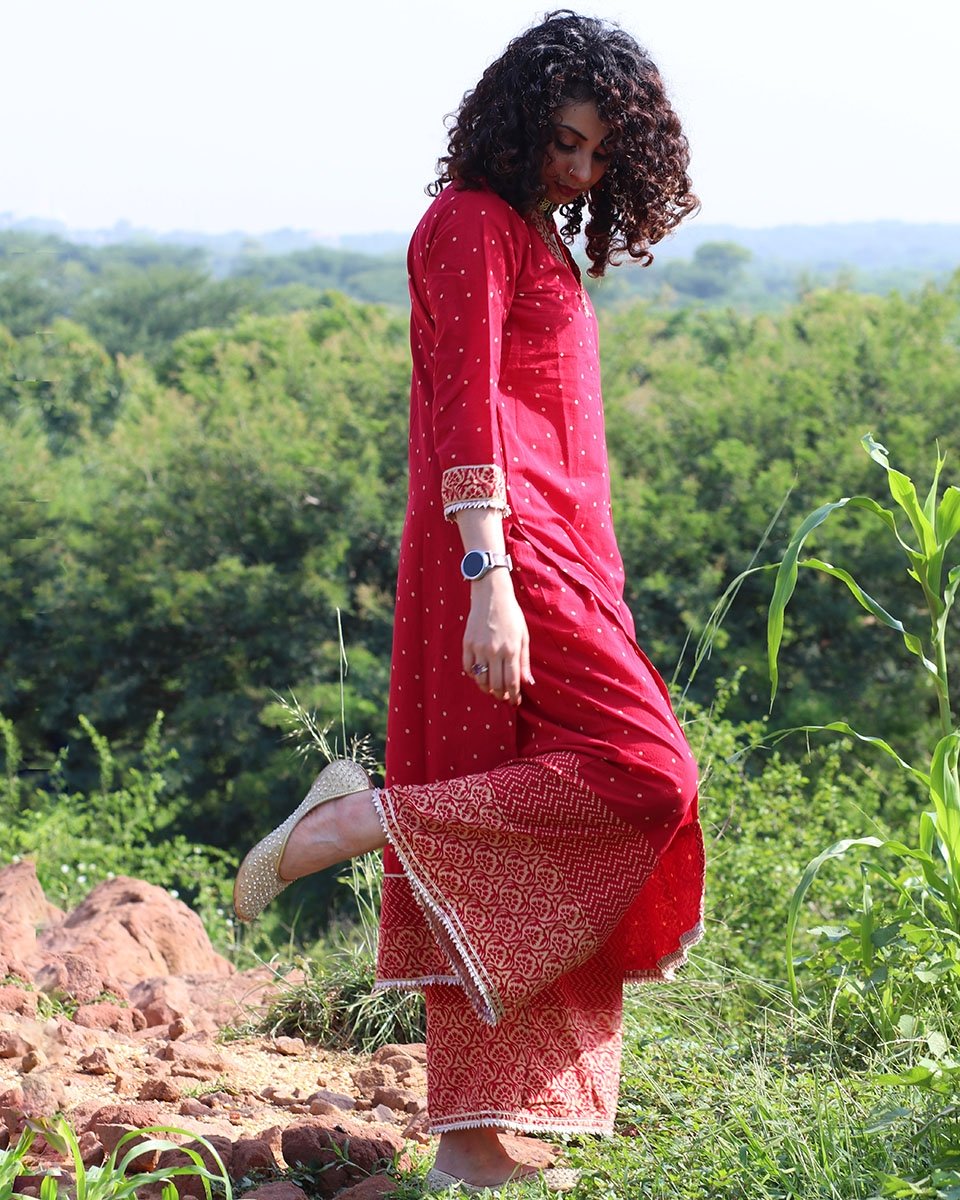 Chidiyaa Red Cotton Palazzo