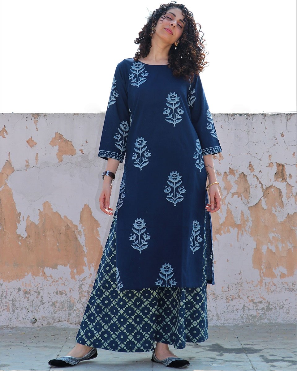 BLUE BLOCKPRINTED COTTON KURTI