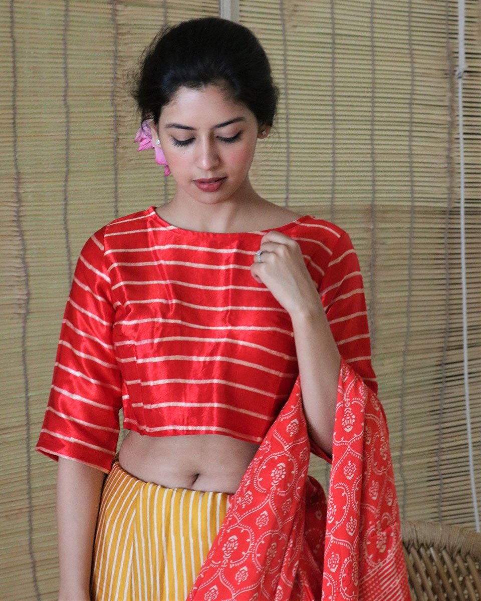 Chidiyaa Red Mashru Silk Blouse