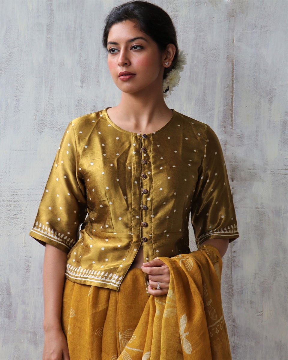 GOLD BLOCKPRINT MASHRU TOP