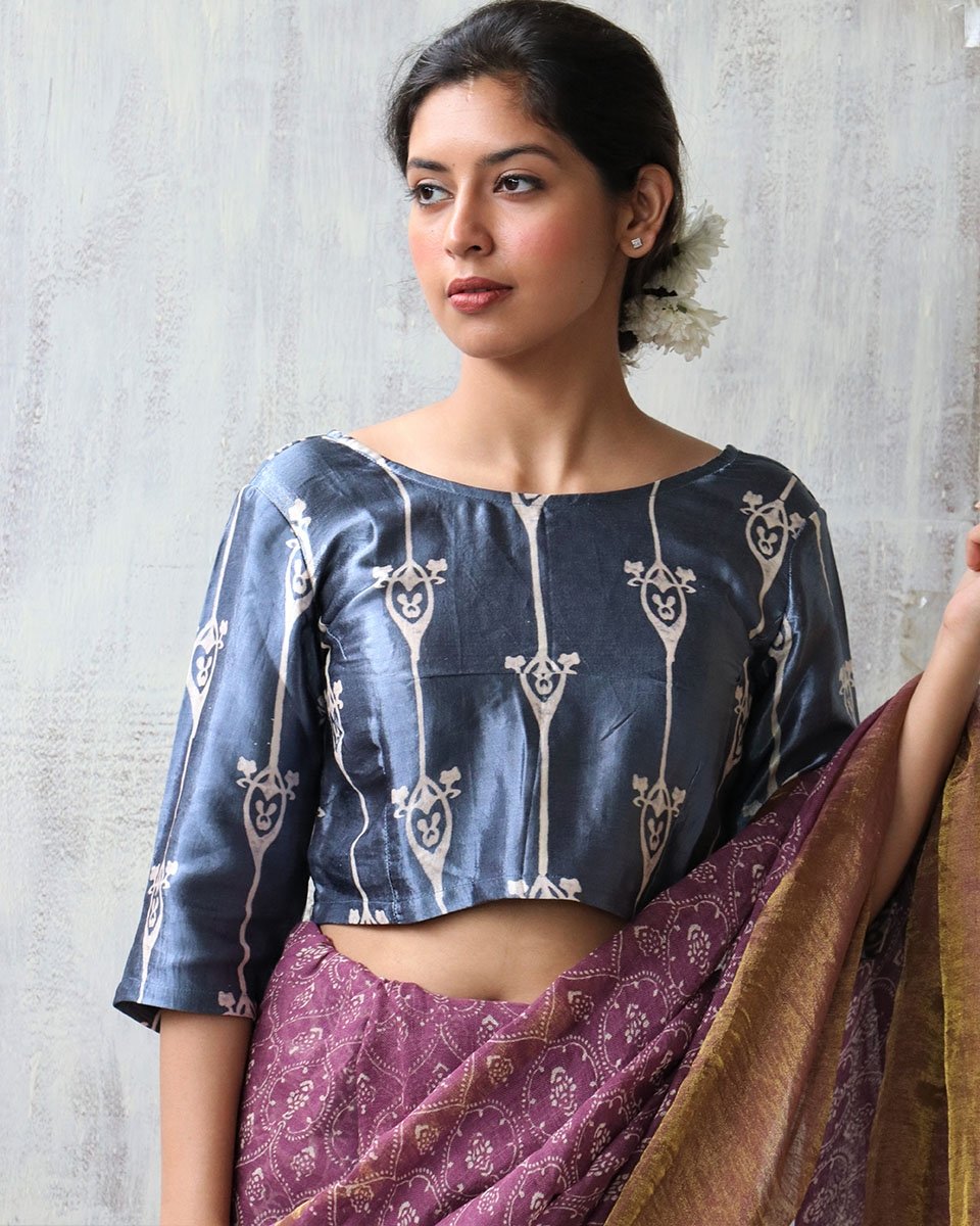 GREY BLOCKPRINT MASHRU CROP TOP