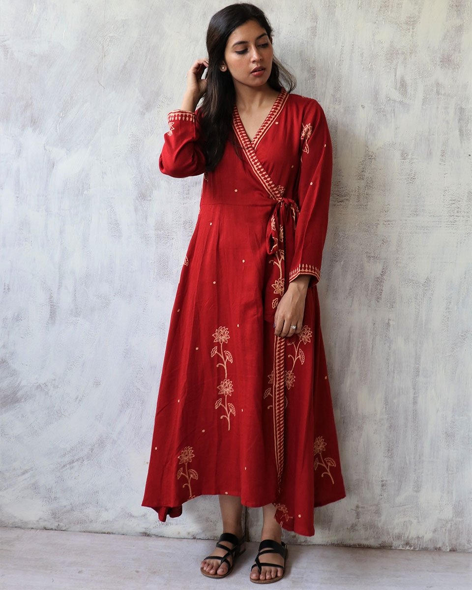 Chidiyaa Red Cotton Silk Dress