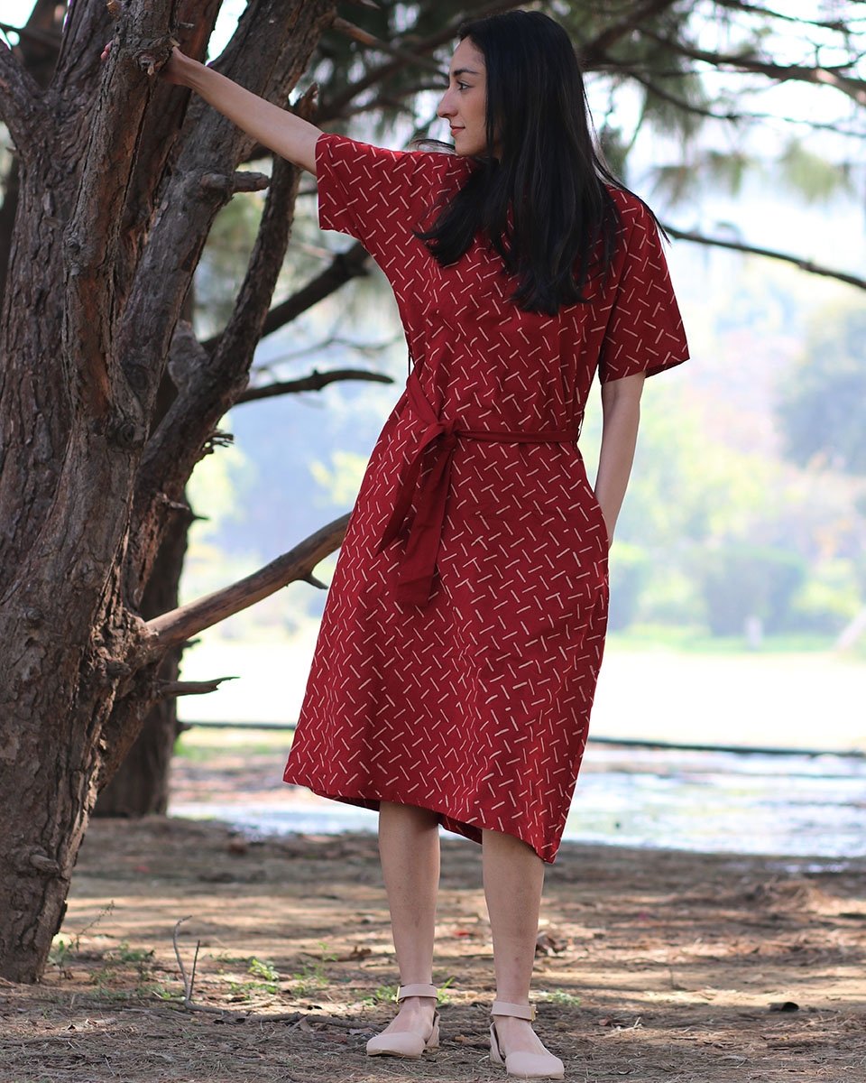 Chidiyaa Maroon Cotton Dress