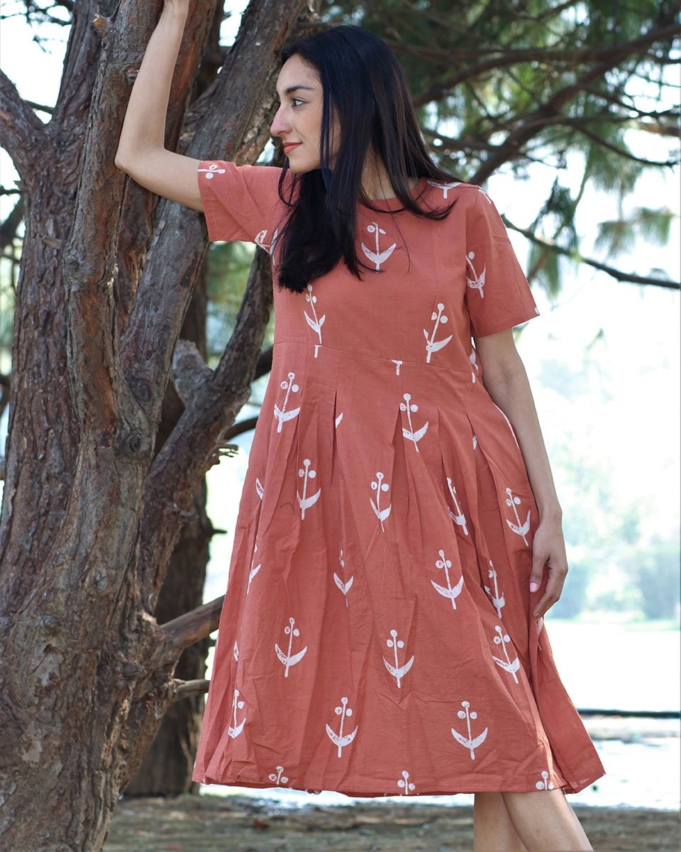 Chidiyaa Peach Cotton Dress