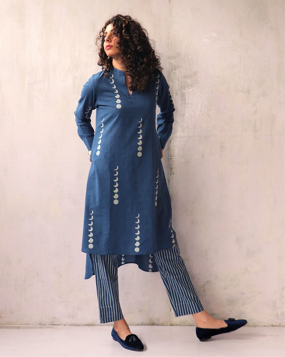 Chidiyaa Blue Cotton Kurti, Pant (Set of 2)