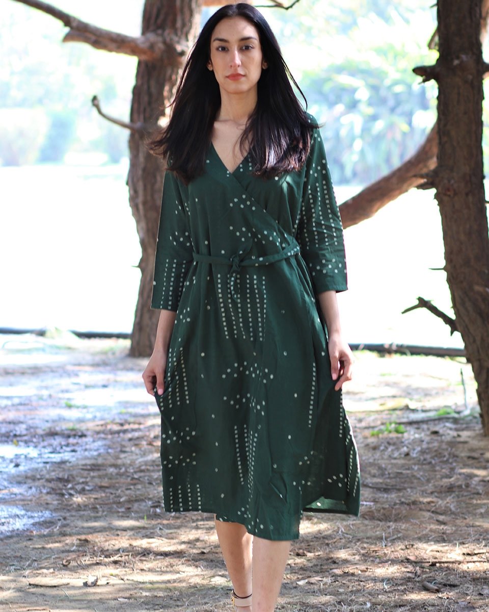 Green Angarakha blockprinted cotton dress