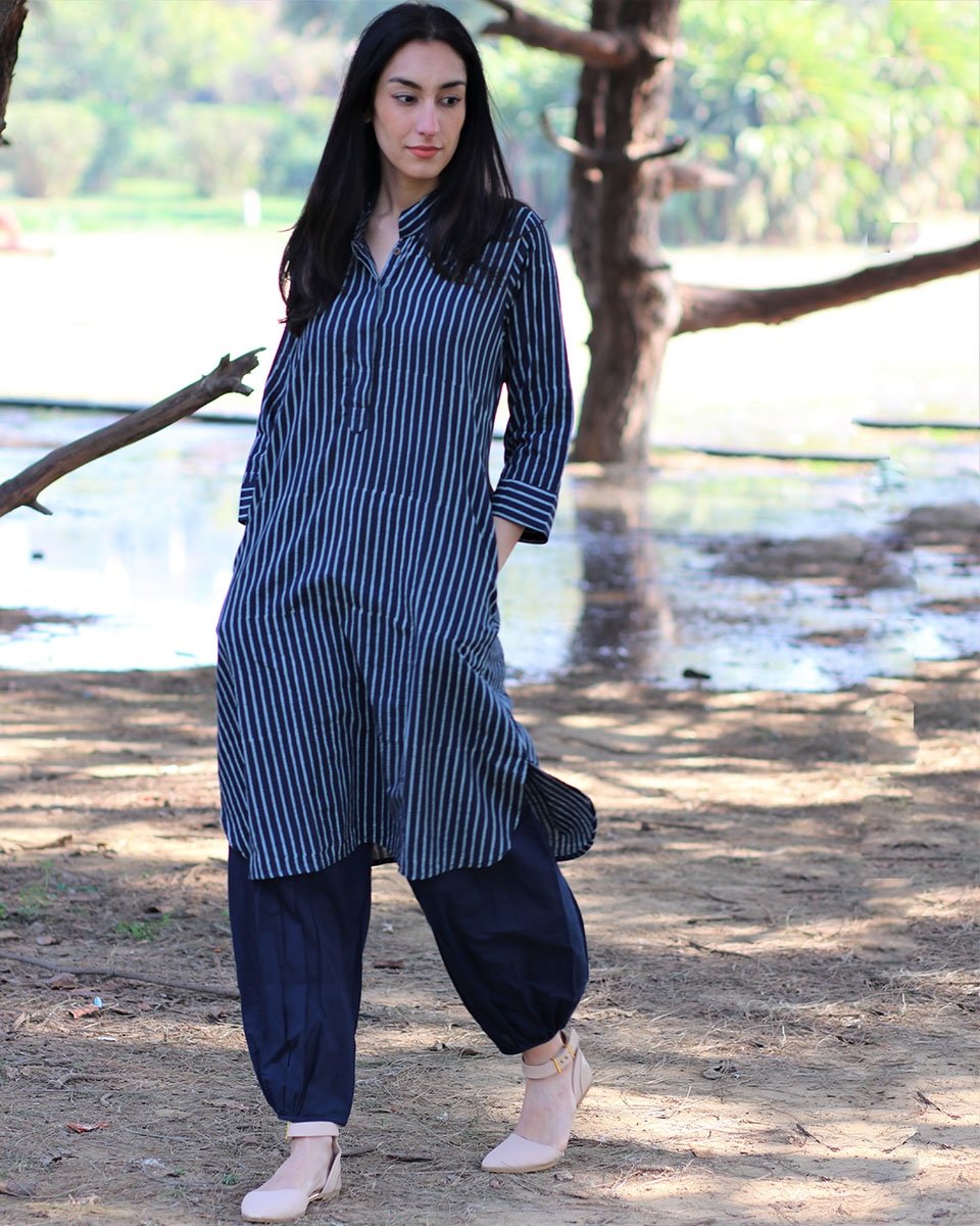 BLUE LINE BLOCKPRINTED KURTI WITH BOTTOM (SET OF 2)