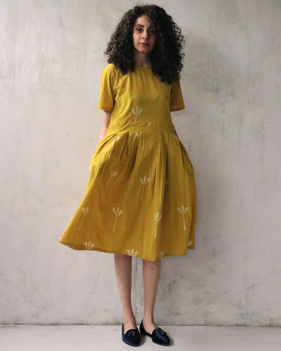 Chidiyaa Yellow Cotton Dress