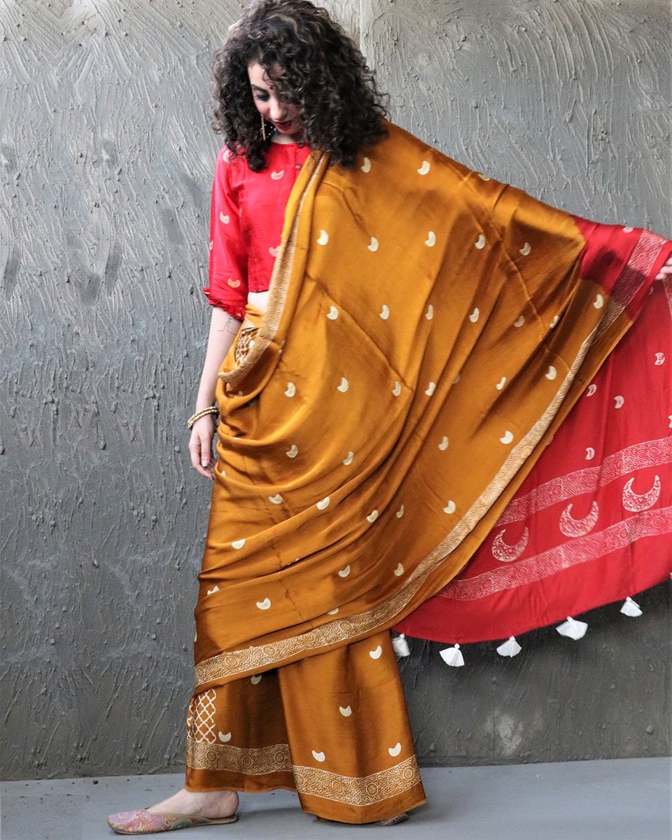 Chidiyaa Yellow Modal Silk Saree with Unstitched Blouse