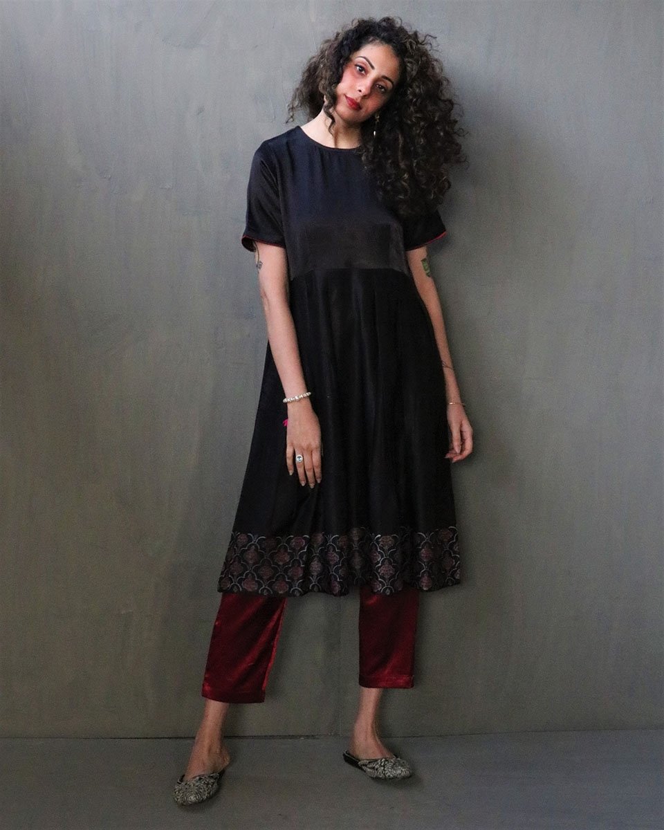MAROON BLOCKPRINTED MASHRU SILK BOTTOMS