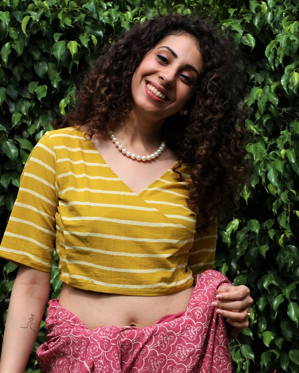 Yellow overlap cotton crop top