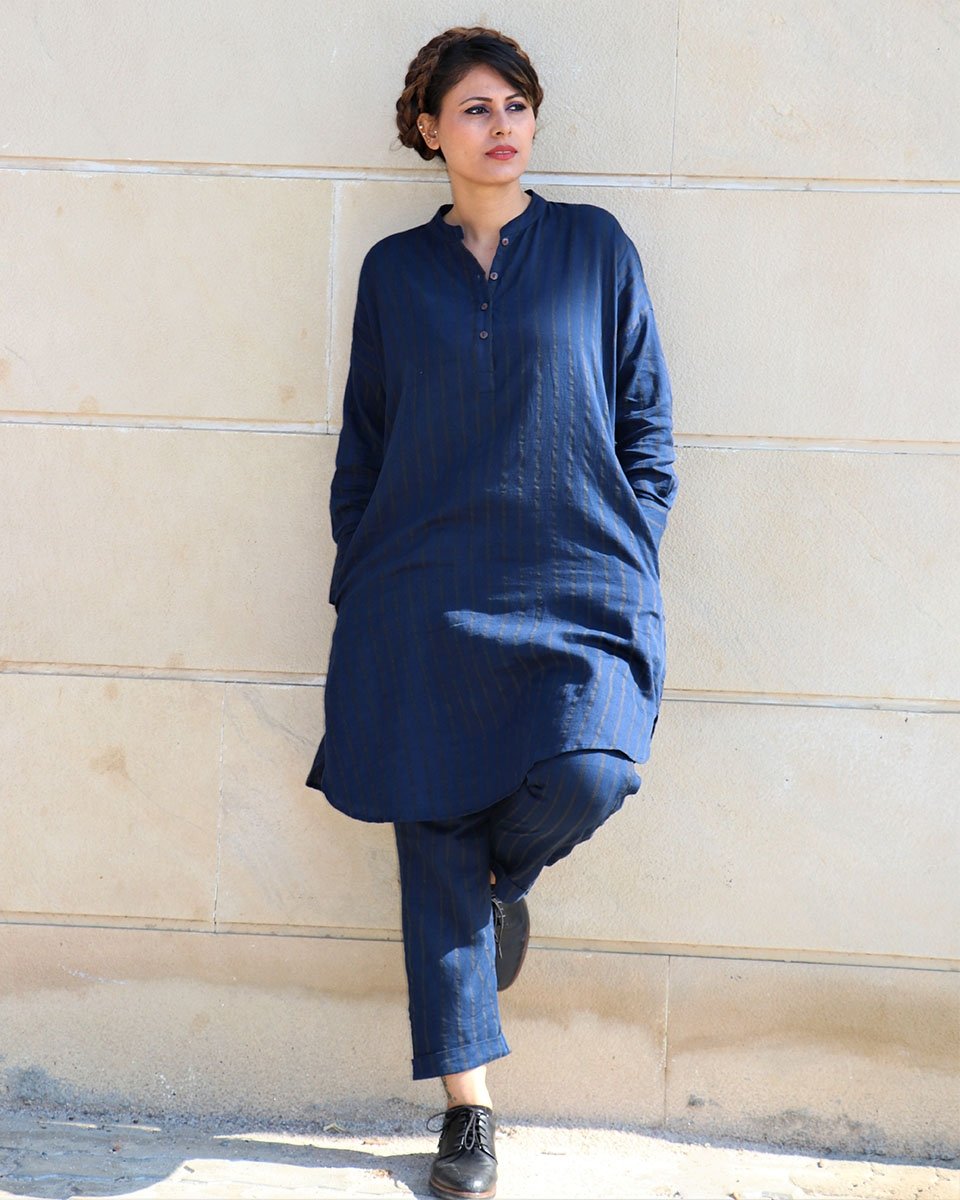 Chidiyaa Blue Cotton Kurti, Pant (Set of 2)