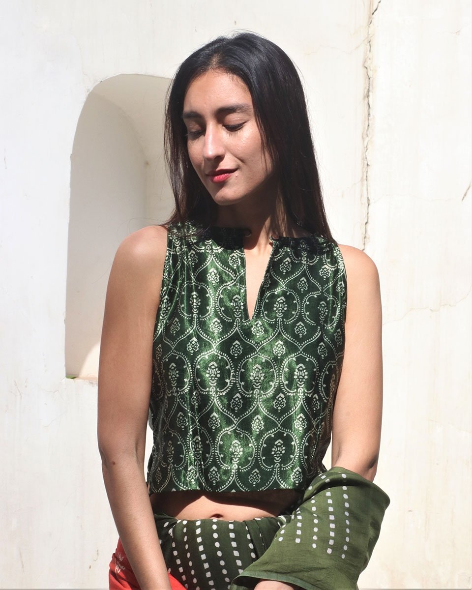 Chidiyaa Green Mashru Silk Blouse