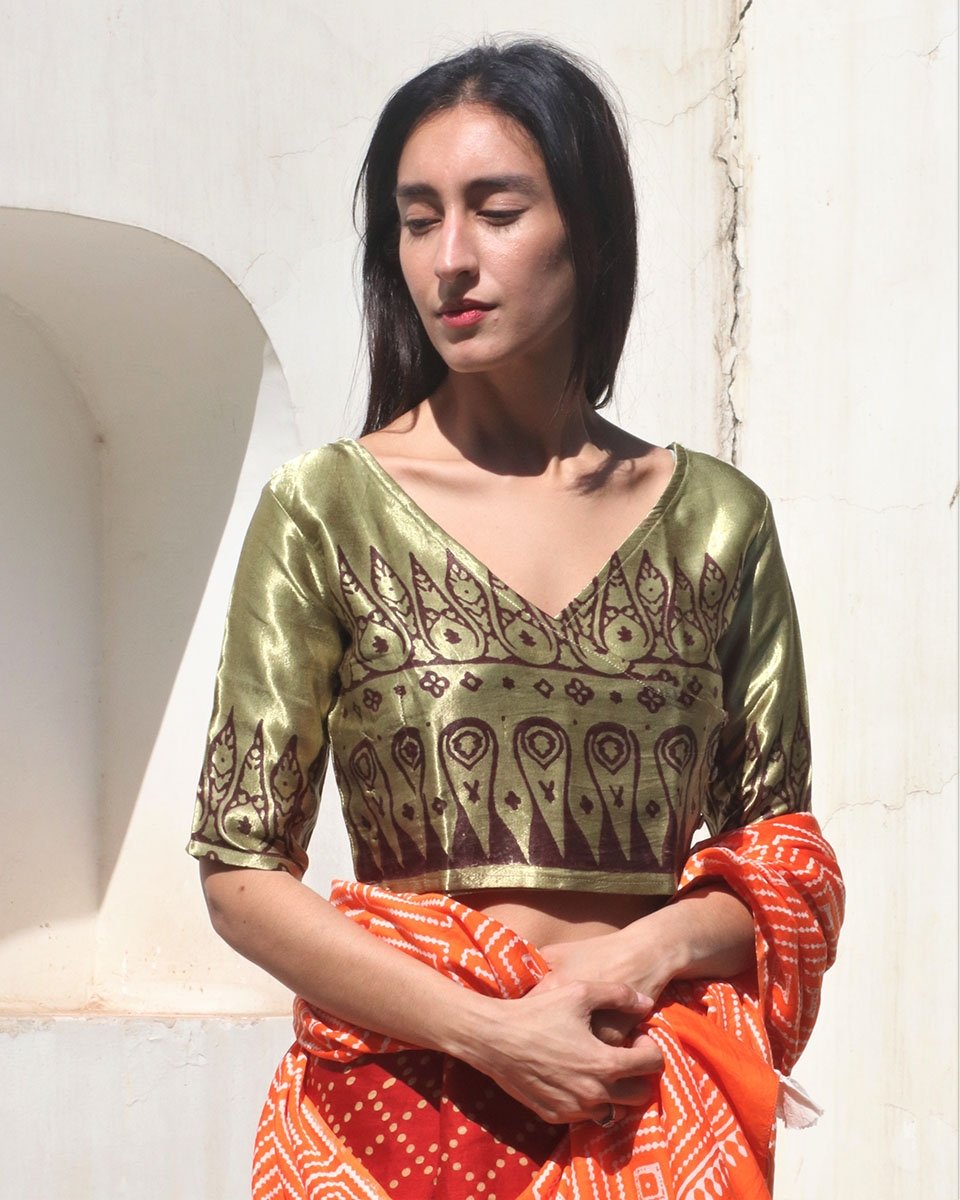 Chidiyaa Green Mashru Silk Blouse