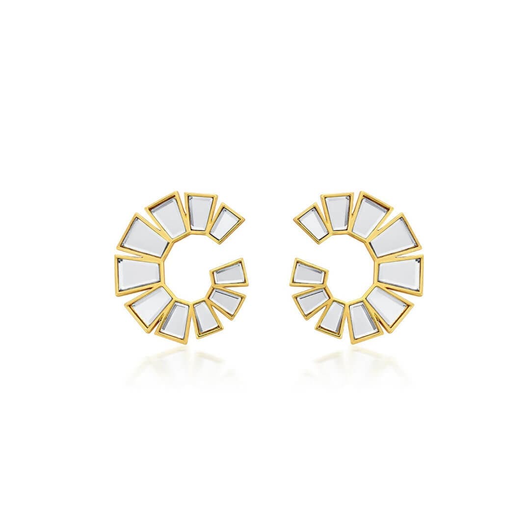 Bombay Deco Small Mirror Stud Gold Earrings - Isharya | Modern Indian Jewelry