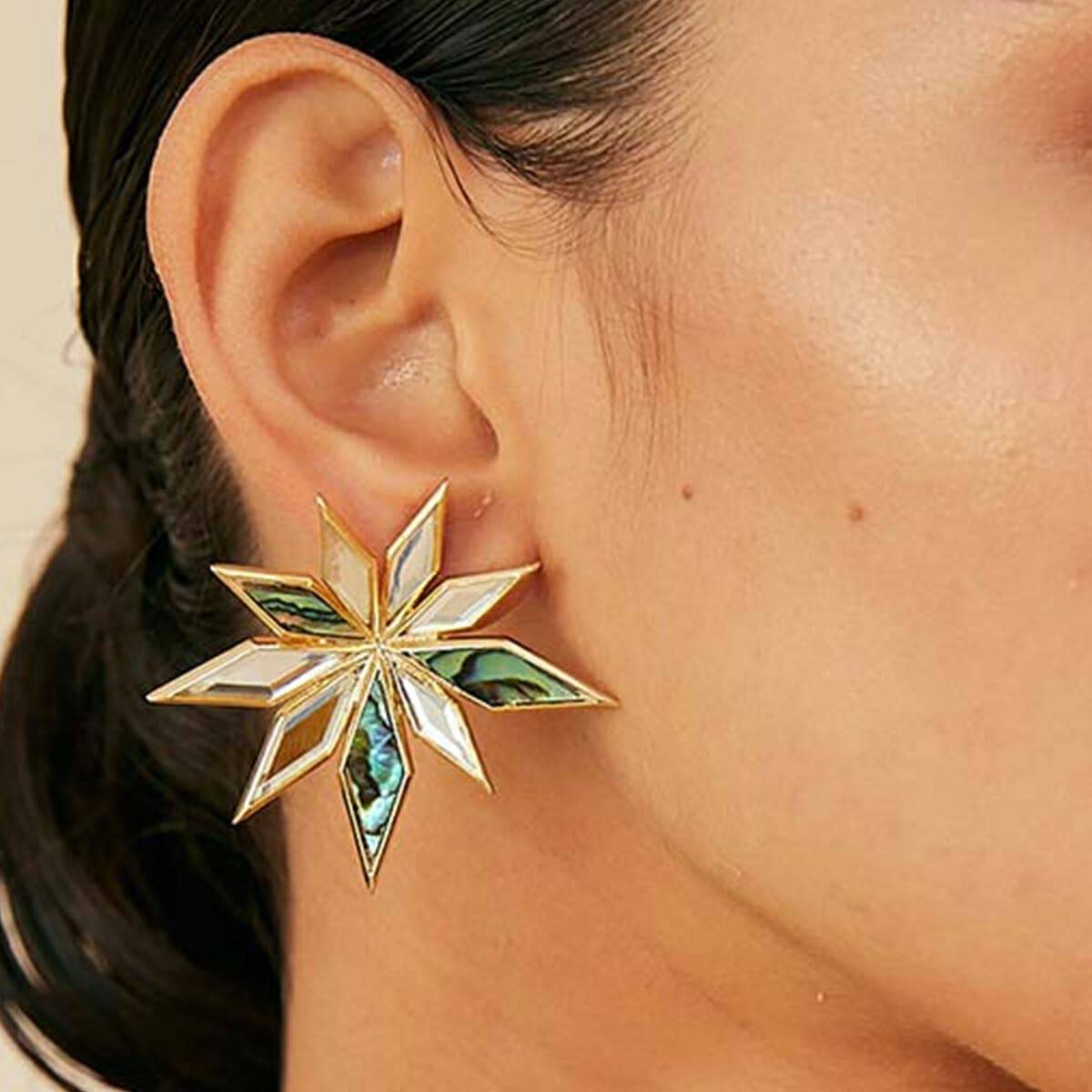 Demi Goddess Abstract Mirror Flower Stud Earrings - Isharya | Modern Indian Jewelry