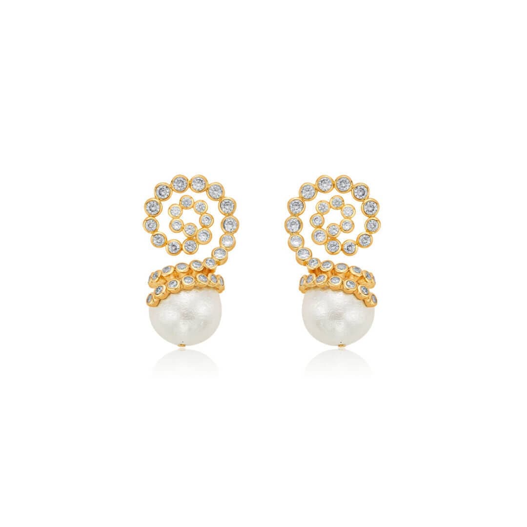 Crystal Swirl Pearl Drop Earrings