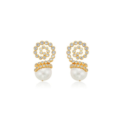 Crystal Swirl Pearl Drop Earrings