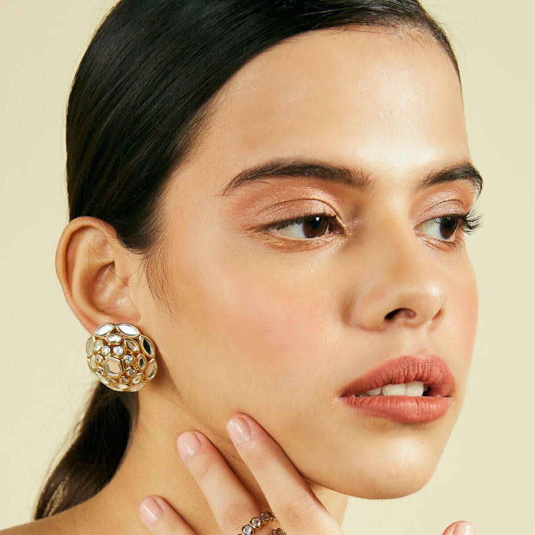 Marquise Mirror Cluster Stud Earrings - Isharya | Modern Indian Jewelry