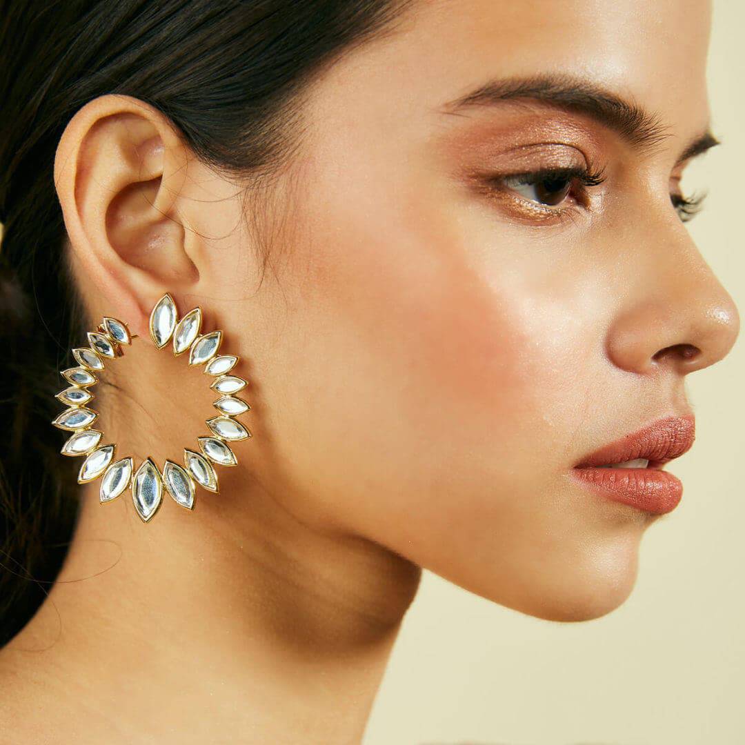 Marquise Mirror Orange Peel Earrings - Isharya | Modern Indian Jewelry