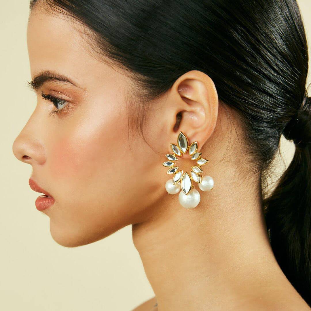 Marquise Mirror Pearl Earrings - Isharya | Modern Indian Jewelry